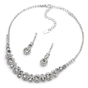 USABride Silver Rhinestone Necklace and Earring Jewelry Set with Crystal Accents 1557 SV