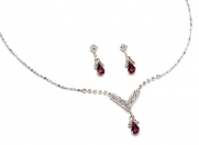 USABride Fuchsia Rhinestone Drop Necklace & Earring Set 1223 F