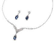 USABride Royal Blue Rhinestone Drop Necklace & Earring Set 1223 B