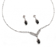 USABride Black Rhinestone Drop Necklace & Earring Set 1223 BL