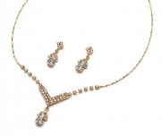 USABride Gold Rhinestone Drop Necklace & Earring Set 1223 G