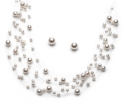 Bridal & Bridesmaids Jewelry, Pearl & Illusion Wire Necklace & Earrings 524 IV