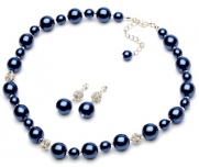 USABride Lustrous Navy Pearl & Rhinestone Necklace and Earring Jewelry set 1360 N