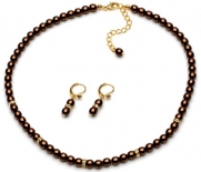 Brown Pearl & Rhinestone 2-Piece Jewelry Set, Necklace & Earrings 1363 BR