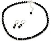 Black Pearl & Rhinestone 2-Piece Jewelry Set, Necklace & Earrings 1363 BL