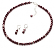 USABride Burgundy Pearl & Rhinestone 2-Piece Jewelry Set, Necklace & Earrings 1363 B