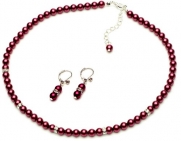 Fuchsia Pearl & Rhinestone 2-Piece Jewelry Set, Necklace & Earrings 1363 F