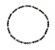 Anklet - Stretch - Crystal and Silver Tone Heishi Beads ~ Jet Black (FB270)