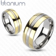 TIR-0012 Solid Titanium 2-Tone Gold IP Edges Band Ring; Comes With Free Gift Box (8)