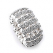 Arinna Nature Pearls Strechable Bangle Wedding Bracelet Swarovski Clear Crystals