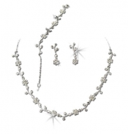 Silver Clear Floral Vine Bridal Wedding Necklace Earrings Bracelet Jewelry Set