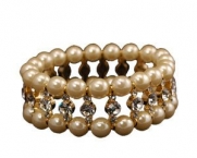 Ivory Cream Pearl and Gold Rhinestone Bracelet - Wedding Jewelry