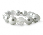 Bright White Pearl with Clear Crystal Stretch Bracelet - Wedding Jewelry