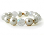 Ivory Cream Pearls with Clear Crystal Stretch Bracelet - Wedding Jewelry