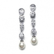 USABride Cubic Zirconia Crystal and Pearl Drop Dangle Bridal Earrings 1136