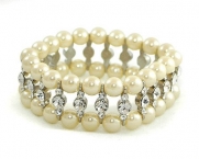 Ivory Cream Pearl and Silver Rhinestone Bracelet - Wedding Jewelry
