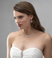 USABride Bridal Pearl & Rhinestone Necklace & Earrings Jewelry Set 673