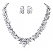 Silver-Tone Clear Cubic Zirconia Bridal Wedding Necklace & Earring Set
