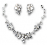 Sparkle Silver-Tone Crystal Rhinestone Bridal Wedding Necklace Earring Set