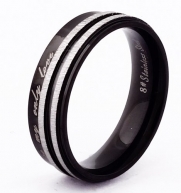 Black Silver Stripe Stainless Steel Rings for Men Women Engraved Promise Engagement Bands (Men's Ring 6mm, 7)