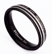 Black Silver Stripe Stainless Steel Rings for Men Women Engraved Promise Engagement Bands (Women's Ring 5mm, 6)