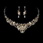 Gold Ivory Pearl Necklace and Earring Set Bridal Set Backorder until June 25th