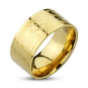 STR-0036 316L Stainless Steel Gold IP Dragons Etched Band Ring; Comes With Free Gift Box (13)
