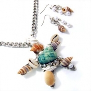 Star Fish Shaped Natural Shell Necklace and Earring Set Fashion Jewelry