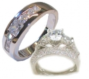 Edwin Earls His & Hers 3 Piece Wedding Engagement Ring Set 925 Sterling Silver (Womens 5-10)(mens 9-13) Whole & Half Sizes. Please Email Us the Sizes That You Need. Hh11