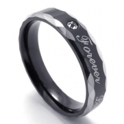 Men - Size 7 - KONOV Jewelry Lover's Mens Womens Ladies Stainless Steel Promise Ring Couples Engagement Wedding Bands, Engraved Forever Love, Color Black Silver Two-Tone (with Gift Bag)