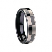 6mm Ladies Black Tungsten Carbide Wedding Ring with Laser Etched Black & White Checkered Pattern Design Anniversary/engagement/wedding Bands (6mm Ladies' Ring, 7)