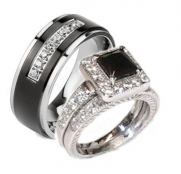 Edwin Earls His & Her 3 Piece Black & White Cz Wedding Ring Set Sterling Silver and Stainless Steel (Womens 5-10)(mens 9-13) Please Email Us the Sizes That You Need After the Sale.