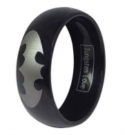 8MM/6MM Men Ladies Black Tungsten Carbide Ring with Silver Laser Etched Batman Symbol Collector's Engagement Wedding Band (Ladies' Ring, 5.5)