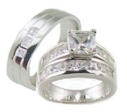 Edwin Earls His & Her 3 Piece Wedding Ring Set 925 Sterling Silver (Womens 5-11)(mens 8-13) Please Email Us the Sizes That You Need After Checkout.