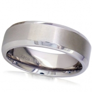 7mm Beveled Edge Comfort Fit Titanium Plain Wedding Band ( Available Ring Sizes 7-12 1/2)