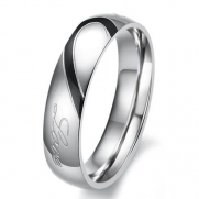 Lover's Heart Shape Titanium Stainless Steel Mens Ladies Promise Ring Real Love Couple Wedding Bands (Men's Ring, 5)