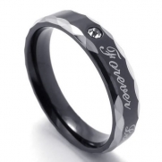 Men - Size 6 - KONOV Jewelry Lover's Mens Womens Ladies Stainless Steel Promise Ring Couples Engagement Wedding Bands, Engraved Forever Love, Color Black Silver Two-Tone (with Gift Bag)