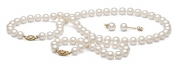 AA+ Quality, 7.5-8.0 mm, White Freshwater Pearl Set, 16-inch Necklace, 7.5-inch Bracelet, Earrings, 14k Yellow Gold