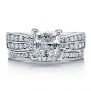Princess Cubic Zirconia Sterling Silver 2-Pc Bridal Ring Set 1.96 Ct - Nickel Free Engagement Wedding Ring Set Size 4