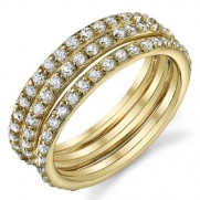 14K Gold Over Solid Sterling Silver 925 Pave Set CZ Stackable 3 Eternity Ring Bands Size 5