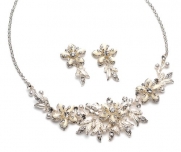 USABride White Jewelry set, Floral Rhinestone Necklace & Earring 538 White