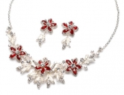 USABride Red Jewelry set, Floral Rhinestone Necklace & Earrings 538 R