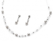 USABride White Jewelry set, Simulated Pearl & Crystal, Necklace & Earrings 573 White