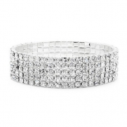 Bridal Elastic Premium CZ Rhinestone Bracelets. Ideal for Weddings, Engagements & Prom. 5 Rows.