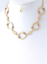 Matte Gold Chain and Hoop Link Necklace and Earring Set Fashion Jewelry