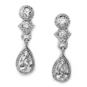Bridal Jewelry, Cubic Zirconia Clip on Drop Earrings, Wedding Earrings 1163