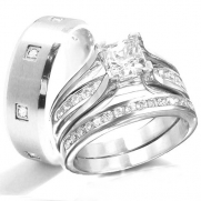 His & Hers 3 Pieces, STAINLESS STEEL Engagement Wedding Bridal Rings Set, AVAILABLE SIZES men's 7,8,9,10,11,12; women's set: 5,6,7,8,9,10. CONTACT US BY EMAIL THROUGH AMAZON WITH SIZES AFTER PURCHASE!