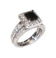Edwin Earls Black & White Wedding Engagement Ring Set Sterling Silver Cz Wedding Rings (6)