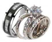 Edwin Earls Sterling Silver Titanium His & Hers 4 Piece Engagement Wedding Ring Set (Women's 5-10)men's Titanium (Men's Sizes 7-13) Email Your Sizes to Us After You Purchase.