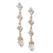 USABride Gold Swarovski Crystal Dangle Earrings, Bridal Drop Earrings 1328 G